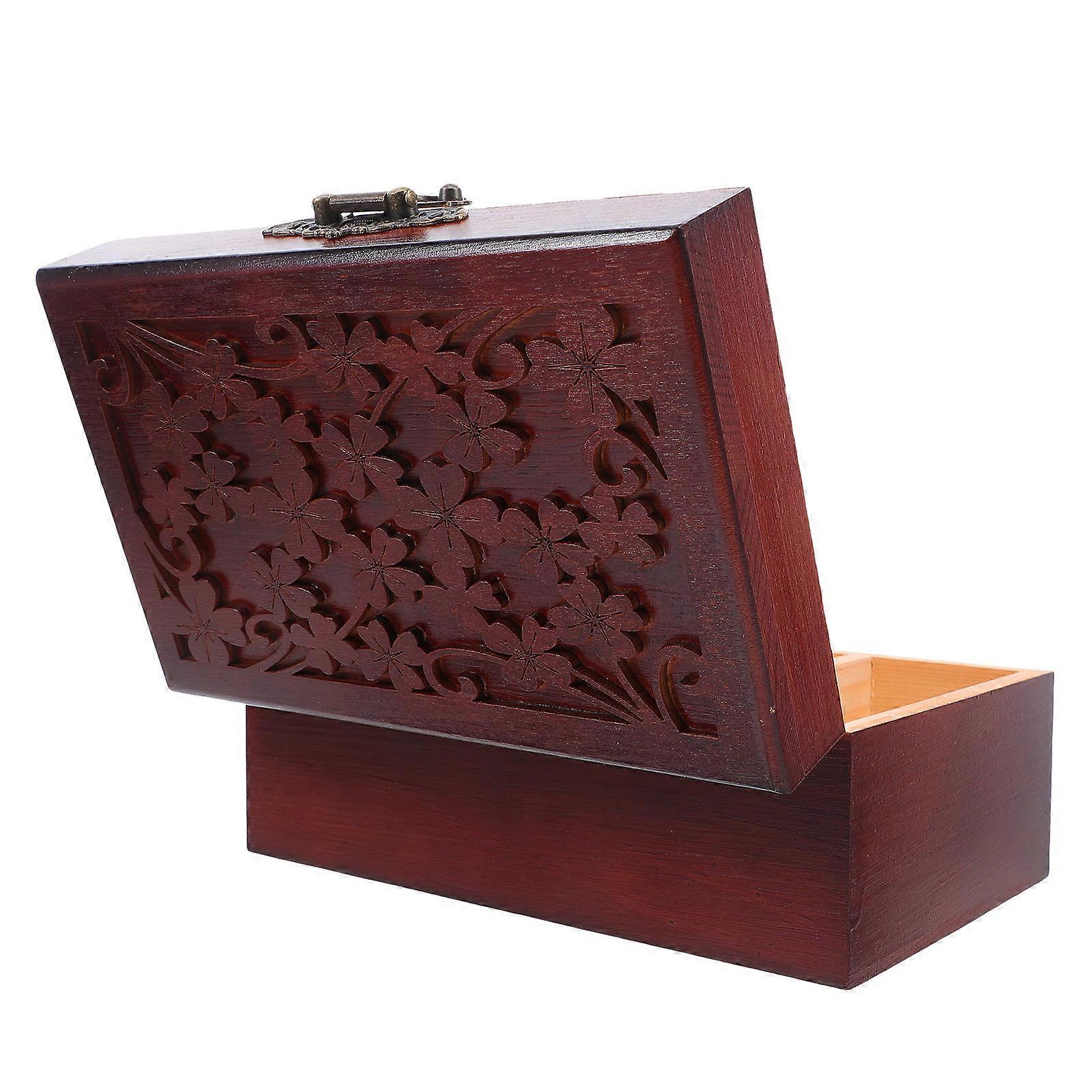 Solid Wood Jewelry Box Vintage Organizer for Storage Dark Red Case