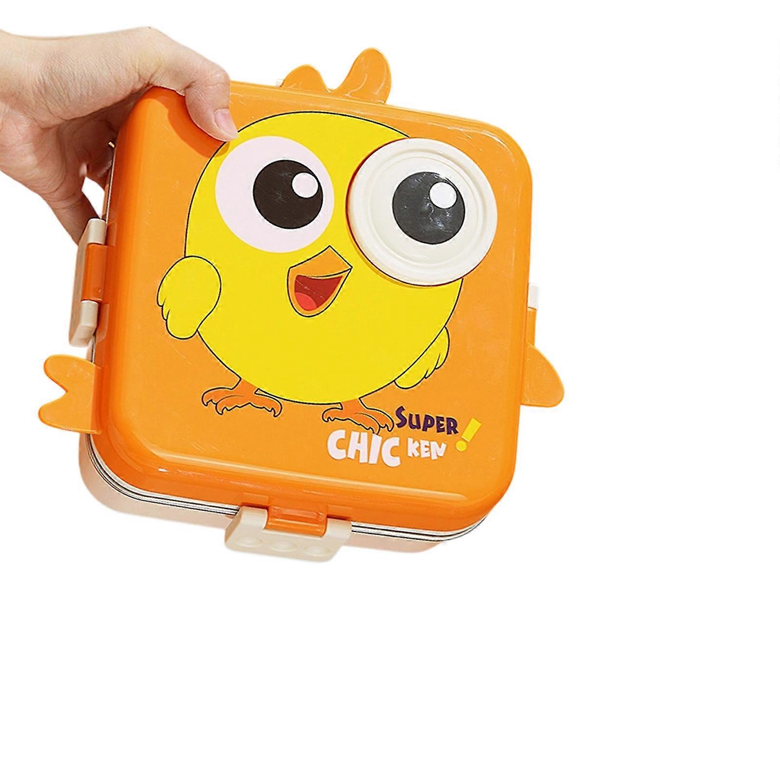 Cartoon Lunch Box With 3 Compartments 304 Stainless Steel Spill Proof Bentos Container with Cartoon Pattern Multicolor