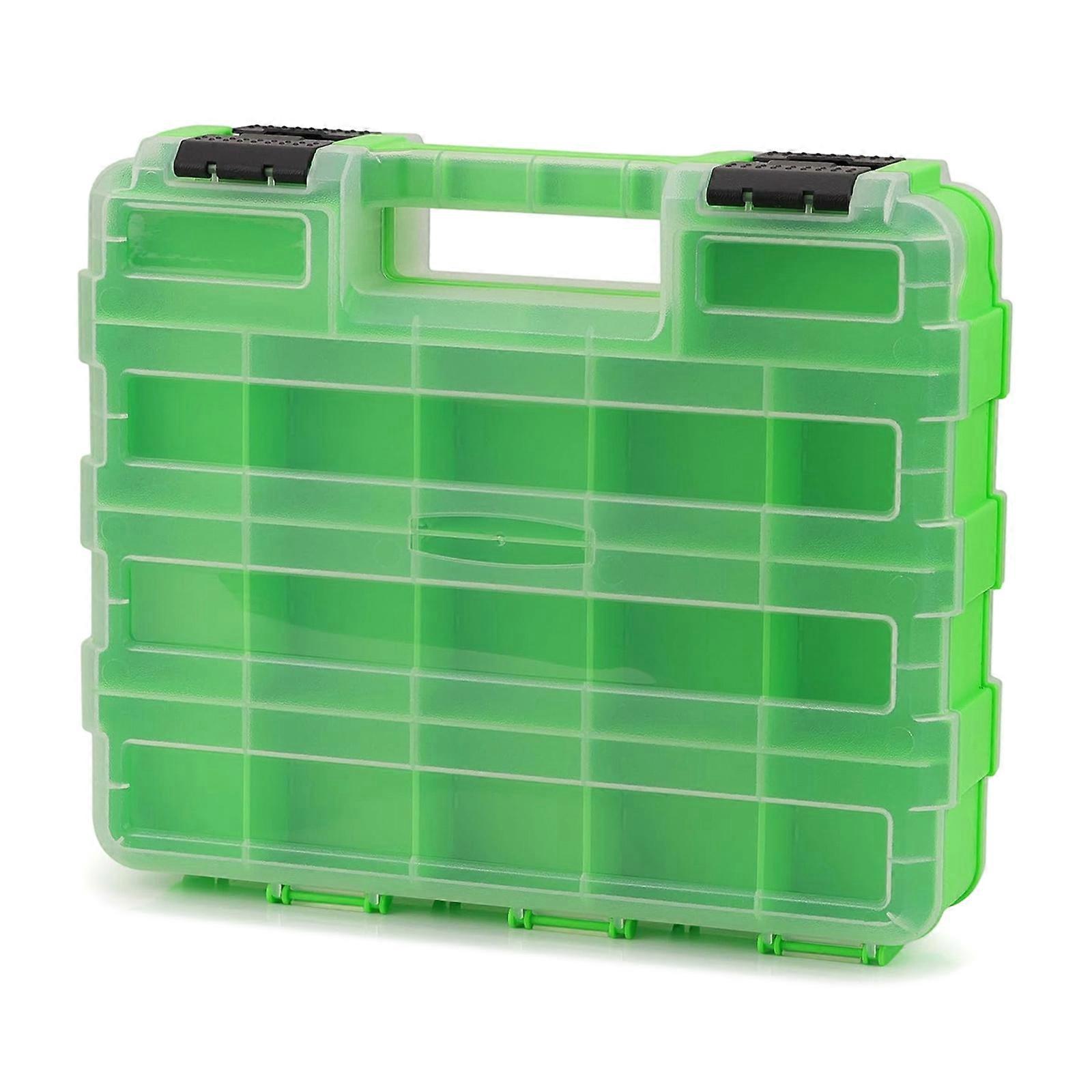 Portable Storage Organizer with Double Secure Lock Removable Bin Compartment Multipurpose Hardware Tool Box Storage  Green
