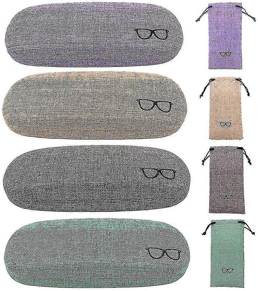 4pack Hard Shell Eyeglasses Case Protector Linen Fabrics Large Glasses Case Concise