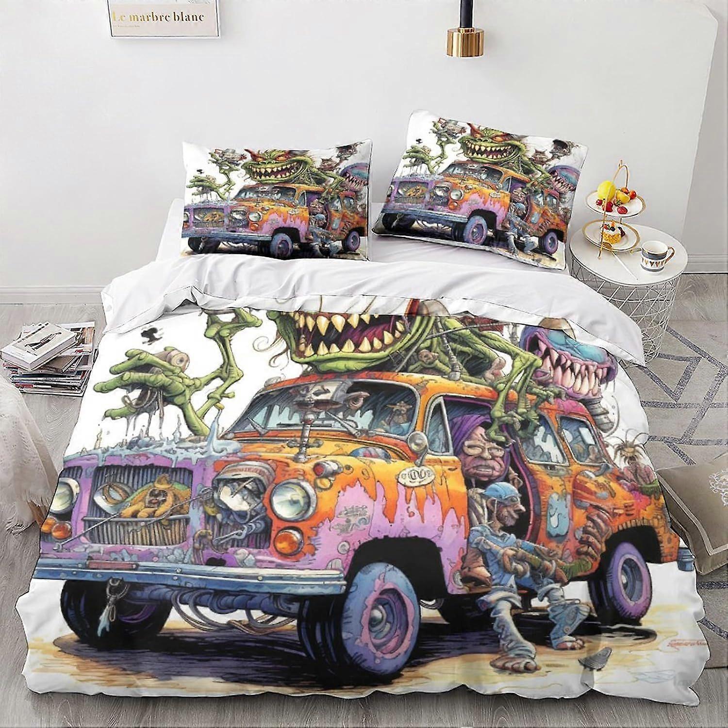 LikeEj الوحش غطاء لحاف 3D الكرتون المطبوعة الفراش لحاف خمر غطاء لحاف السيارة مع سحاب إغلاق لينة ستوكات الملك