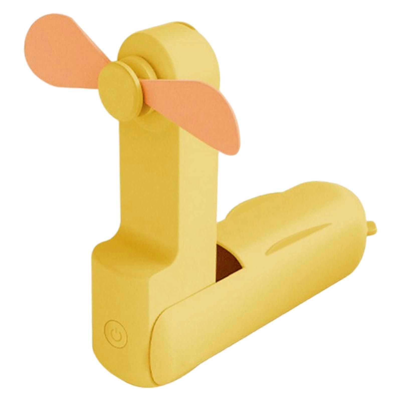 Quiet Handheld Miniature Fan with 3 Speeds Foldable USB Powered Desk Fan Cooling Device For Indoor Outdoor Use  Yellow