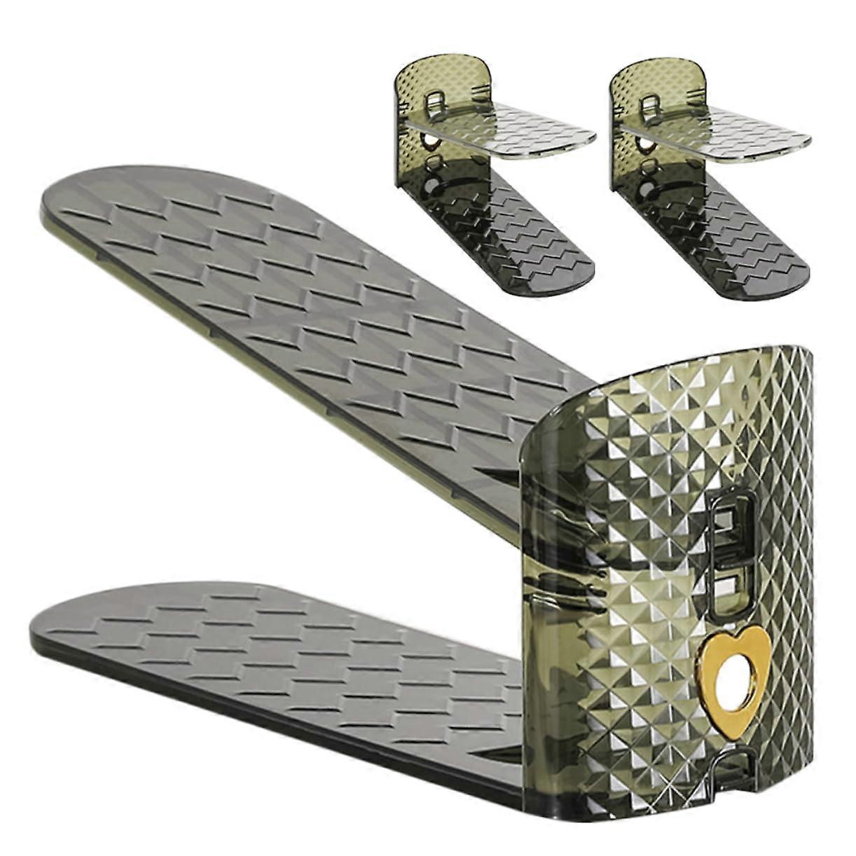 2 Pack Adjustable Shoe Rack Organizer SpaceSaving Stacker for Closet and Entryway Olive Green