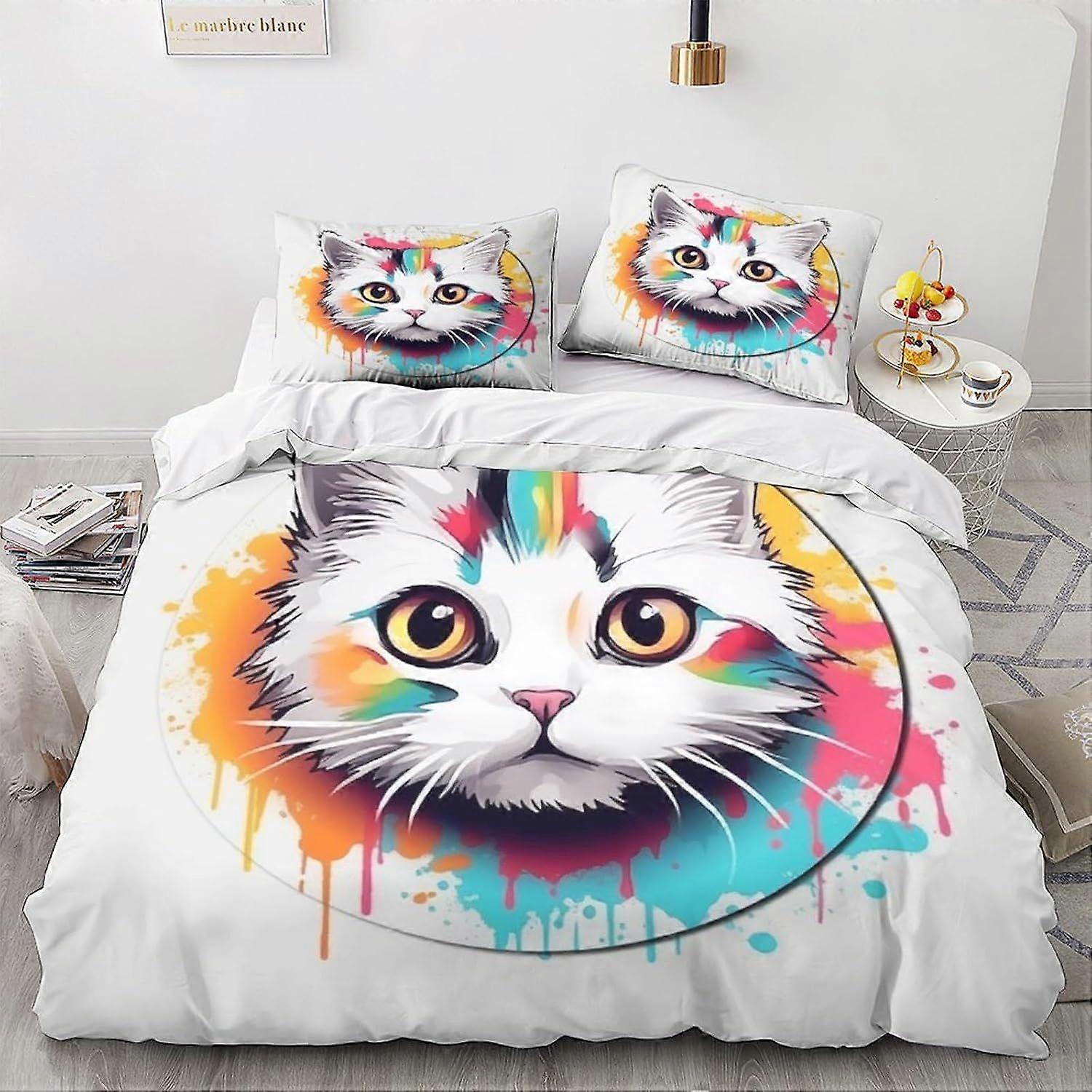 LikeEj Capa de edredom gato, 3D animal bedding bonito Kitty colchas, capa de cama de microfibra com fronhas King