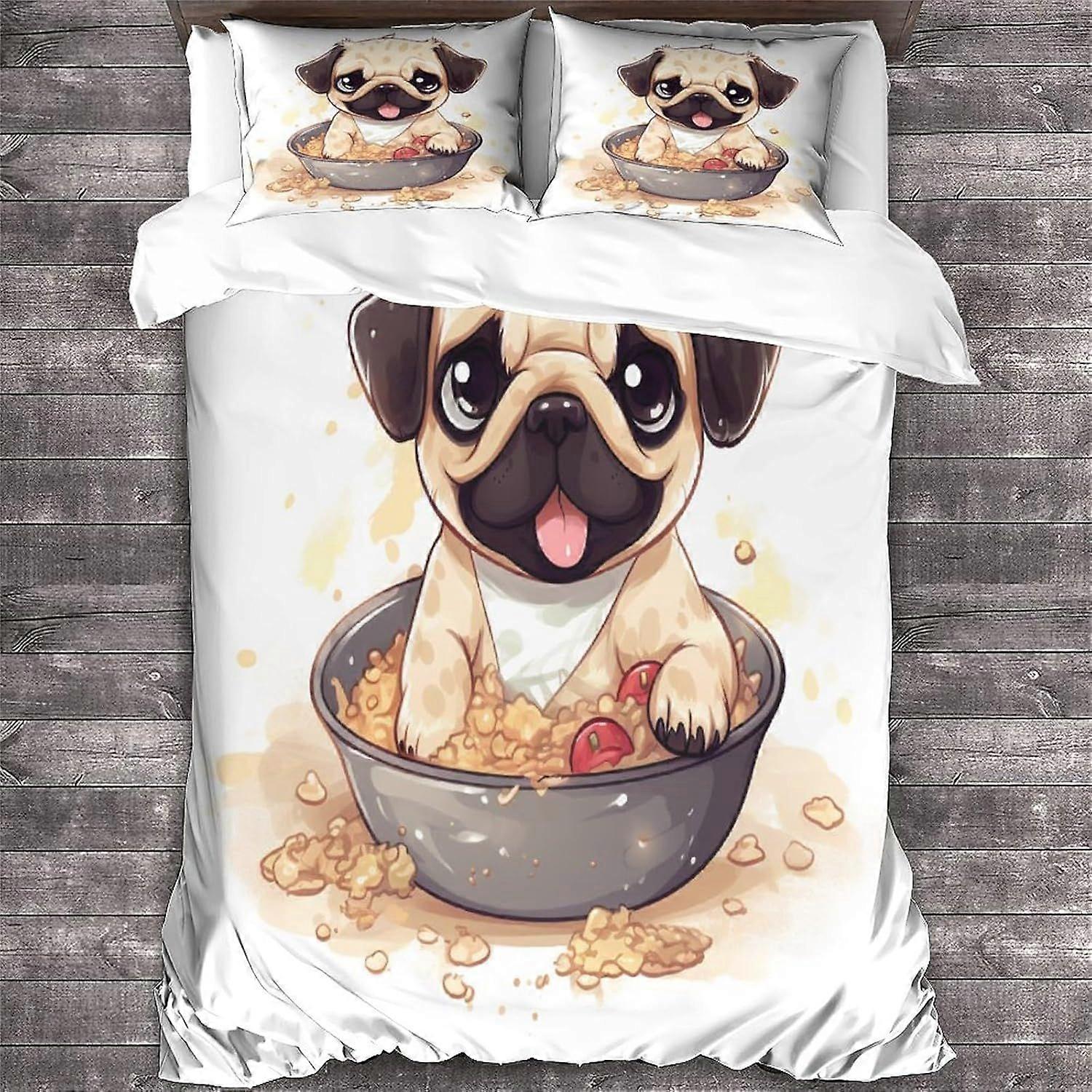 LikeEj PUG povlak na přikrývku zvířecí vzor tištěný povlak na přikrývku se zapínáním na zip, sada povlečení pro psy z měkkého mikrovlákna