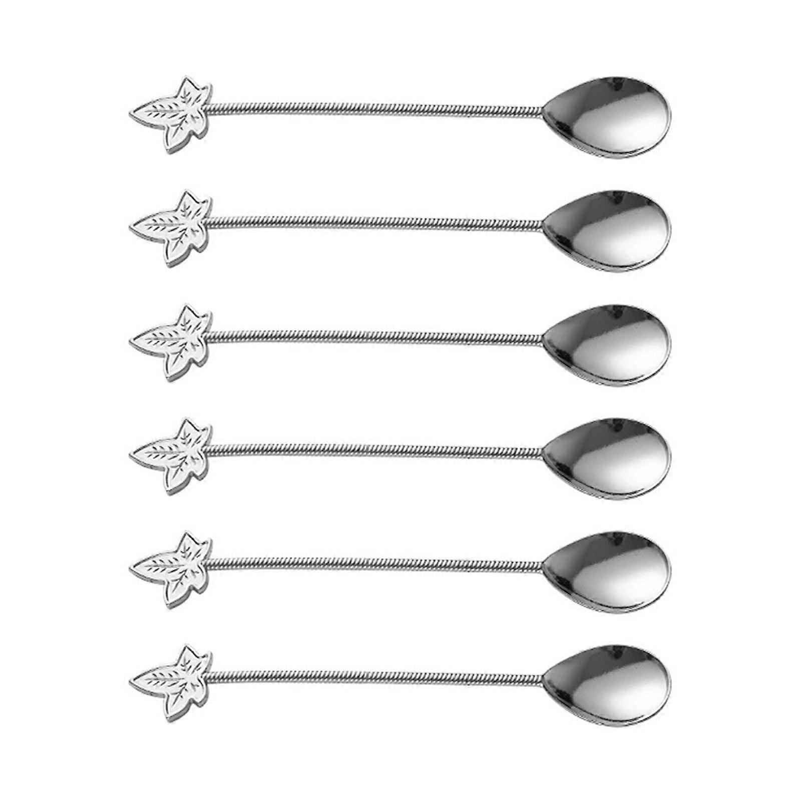 Pack of 6 Long Permanent Stirring Spoons Zinc Alloy Construction Highlighting Retro Design for Mixing Various Beverages  Silver