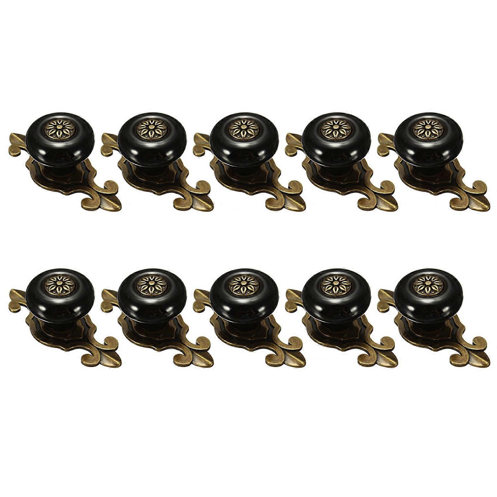 10X Vintage Ceramic Door Knobs Drawer Cabinet Cupboard Wardrobe Pull Handle Black+Bronze