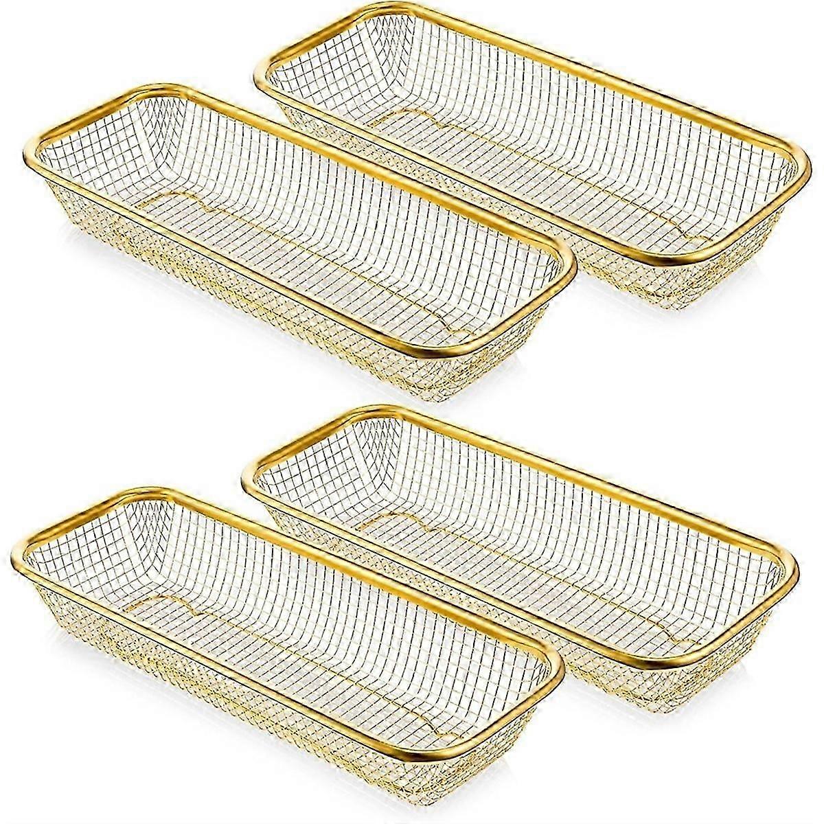 4 Pcs Gold Kitchen Drawer Organizer Mesh Basket