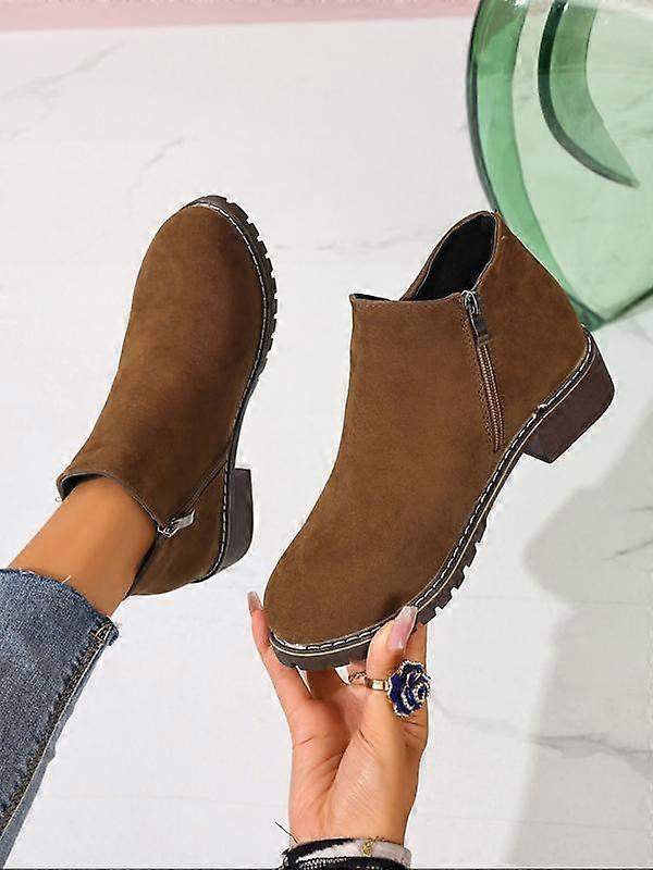 Women's low heel and short boot with side zipper design, high-end solid color design, available in sizes 36-43, stylish and comfortable Fren