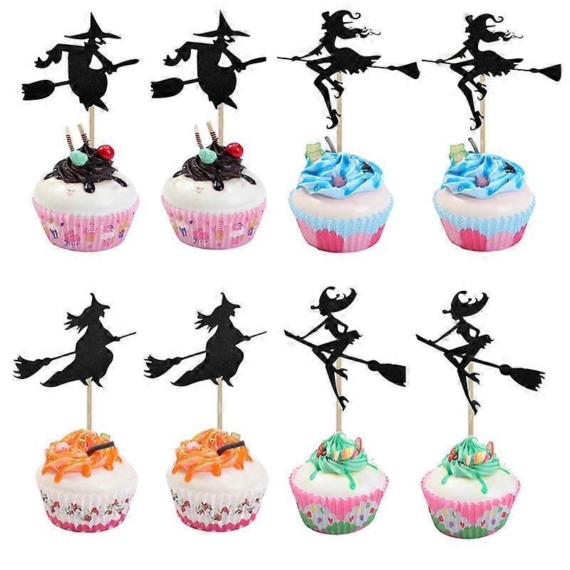 8pcs/pack Halloween Witch Broom Cake Topper Plugin Party Costume