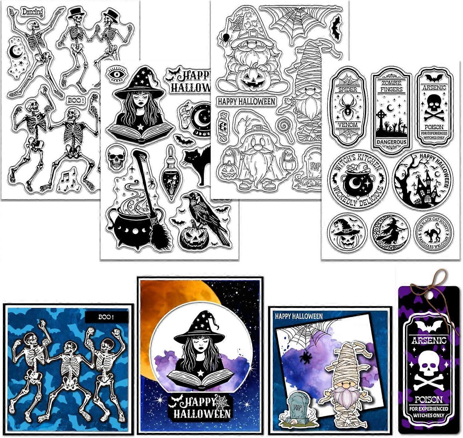 4 Sheets Clear Stamp for Scrapbooking Gnome Silicone Stamps Magical Transparent Stamp Set for Card Making DIY Embossing Journaling