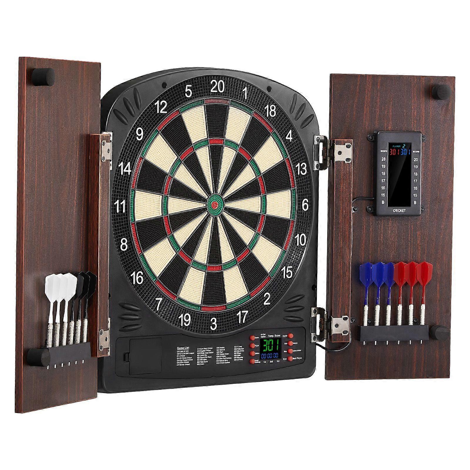 Dartboard and Cabinet Set, Bundle Dartboard Cabinet Set, Hideaway Cabinet Features Electronic Scoring, Complete with All Accessories