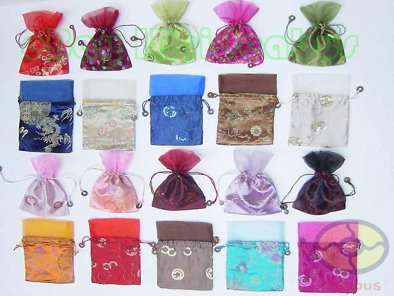 6/12/24/48PCS Mixed Satin Drawstring Top Trim with Sequins Purse Wallet Coin Bag