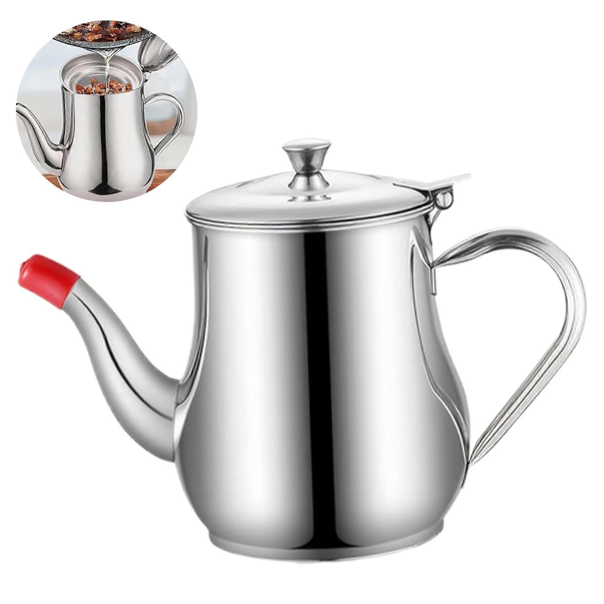 Grease Container 18oz Stainless Steel Oil Filter Pot with BuiltIn Mesh Strainer and NonSlip Handle