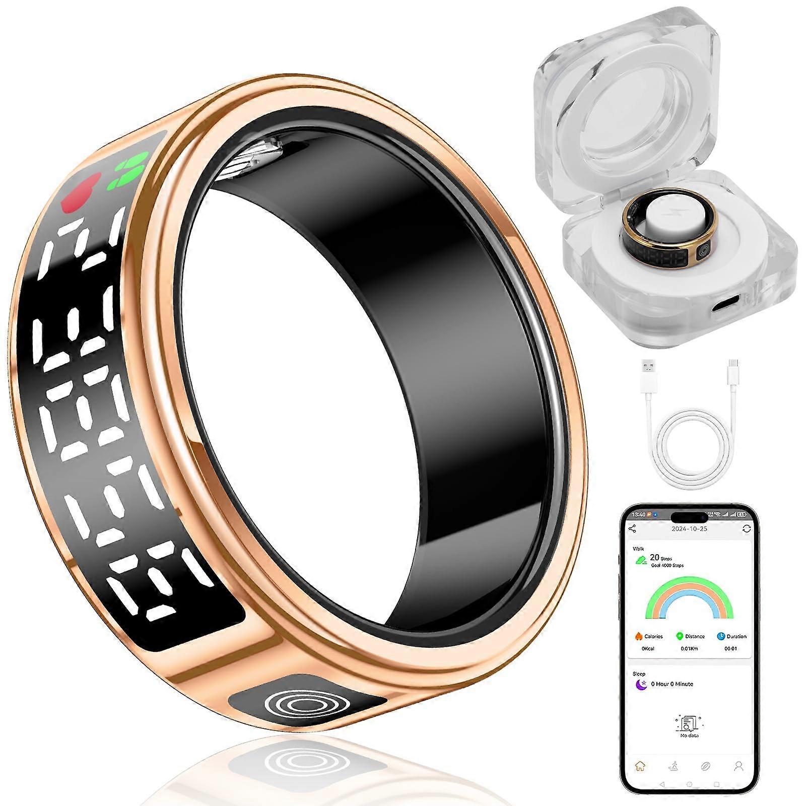 Smart Ring with Display and Gesture Control, IP68 Waterproof Fitness Tracker Ring Gold 9