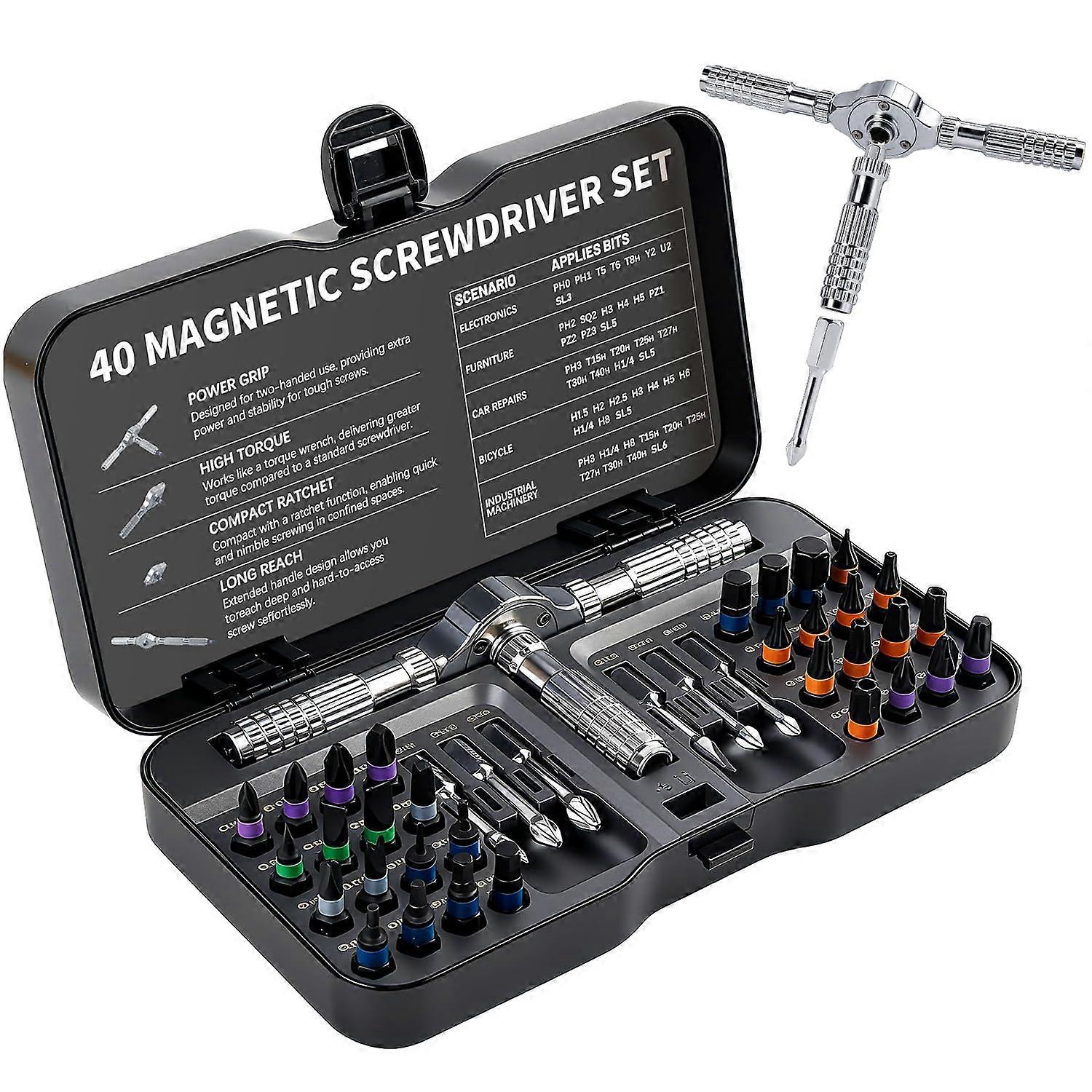 40 in 1 Magnetic Ratchet Screwdriver Set with Multi Bit THandle, Compact Case for DIY