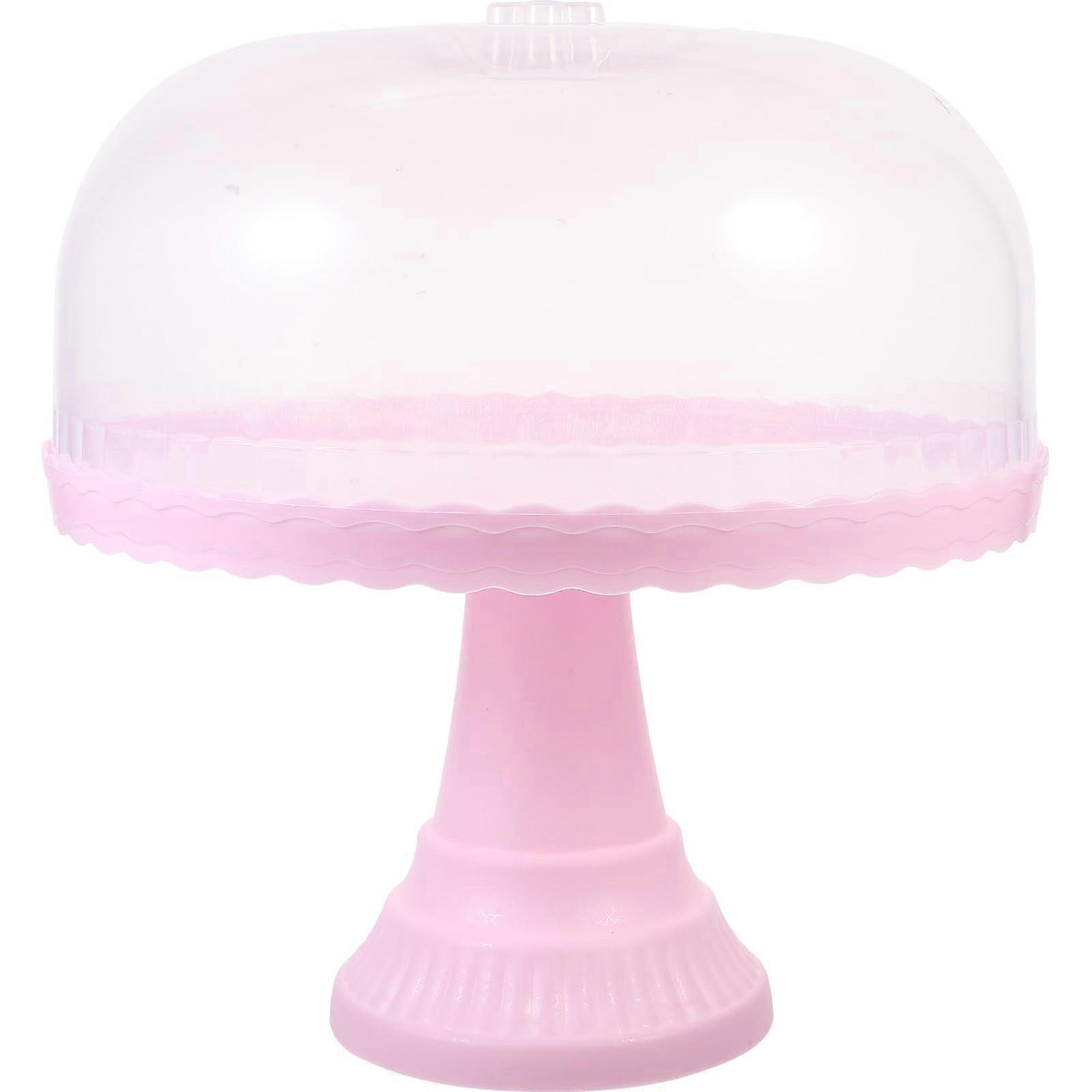 Pink  Footed Cake Stand with Dome Lid for Wedding Birthday Dessert Display and Serving Tray