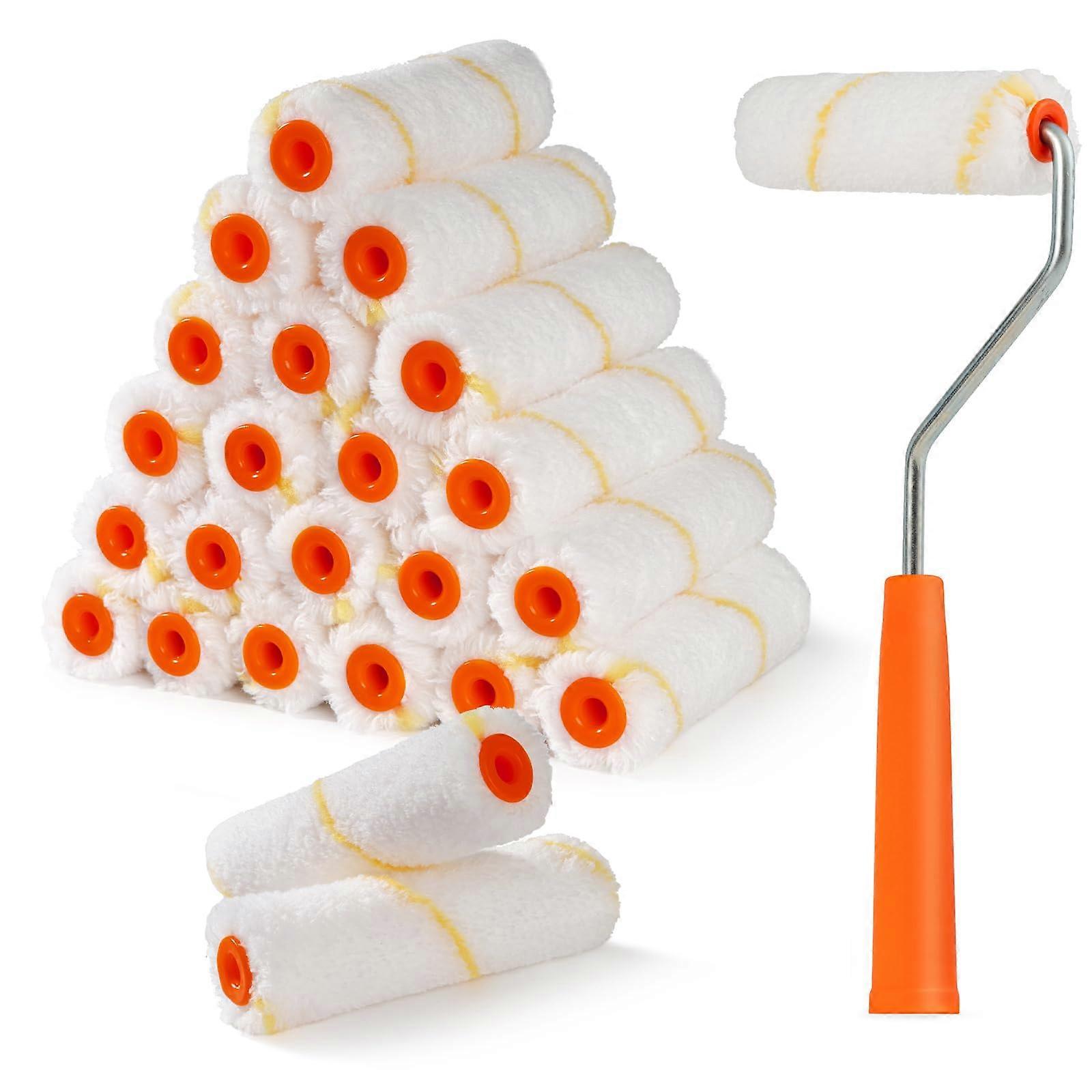 24 Pack 4 Inch Microfiber Paint Roller Kit with Frame, Smooth Coverage for Trim and Corners