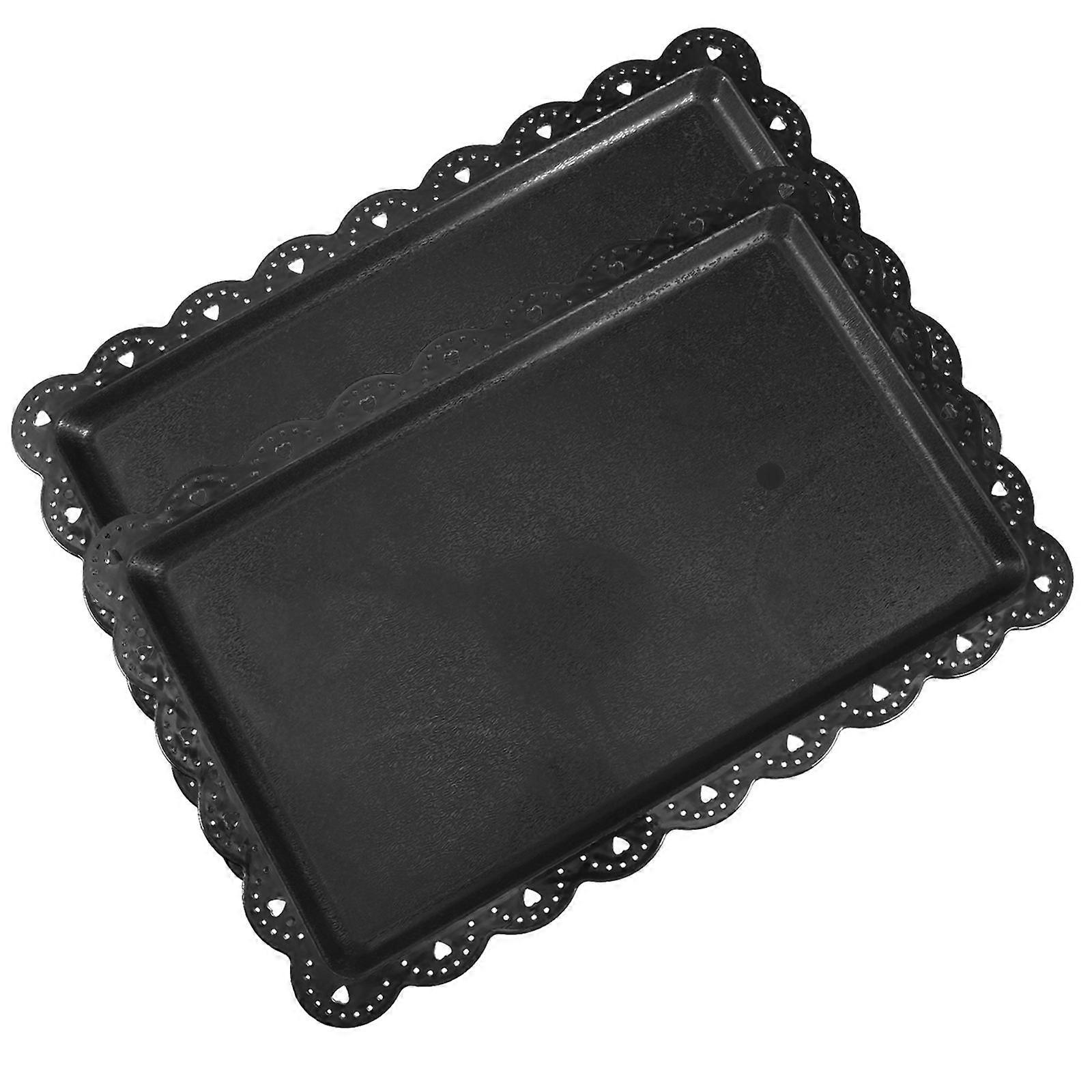 Cake Display Tray Rectangular Plate for Serving 2Pcs Flower-Shape Black Tray