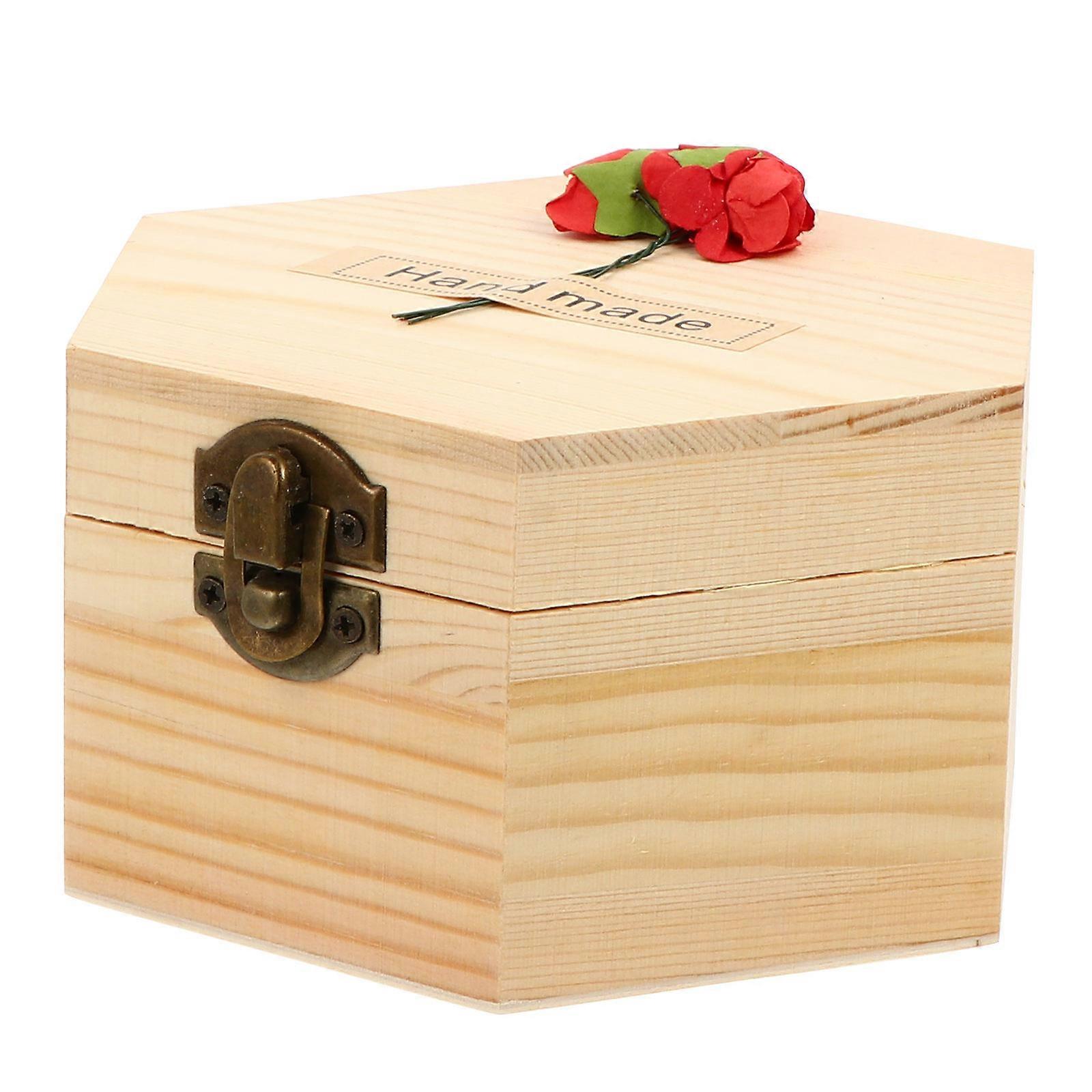 Simulation Flower Gift Box Hexagonal Wooden Box with 2 Colorful Pieces