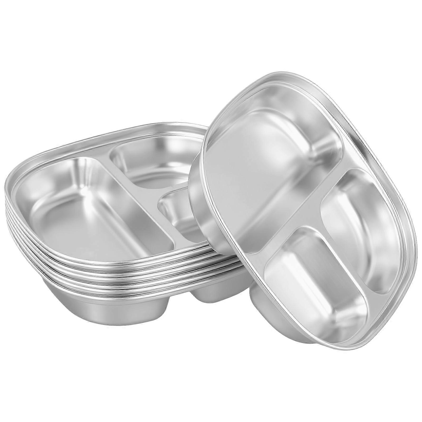 Set of 8 Stainless Steel Divided Plates, 3 Compartment Portion Control, Dishwasher Safe for Camping