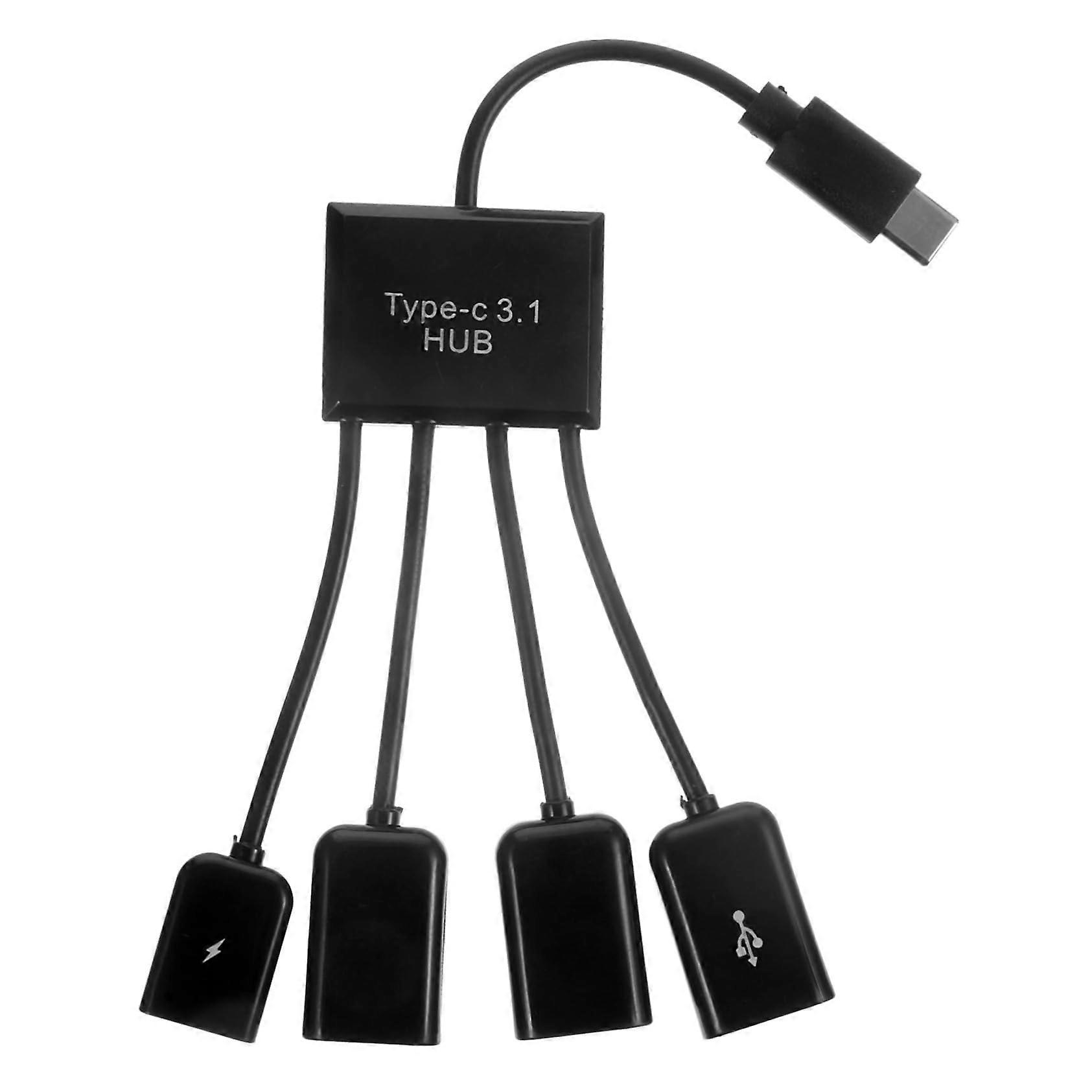 USB 2.0 4 Port Hub Splitter with TypeC OTG Adapter for Fast Data Transfer and MultiDevice Charging