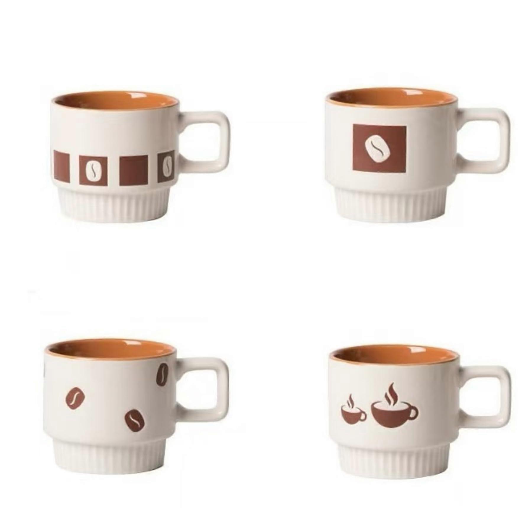 Ceramic Coffee Mugs Set 11oz Stackable Cups with Handle for Latte Cappuccino Tea Espresso 4pcs Beige Brown
