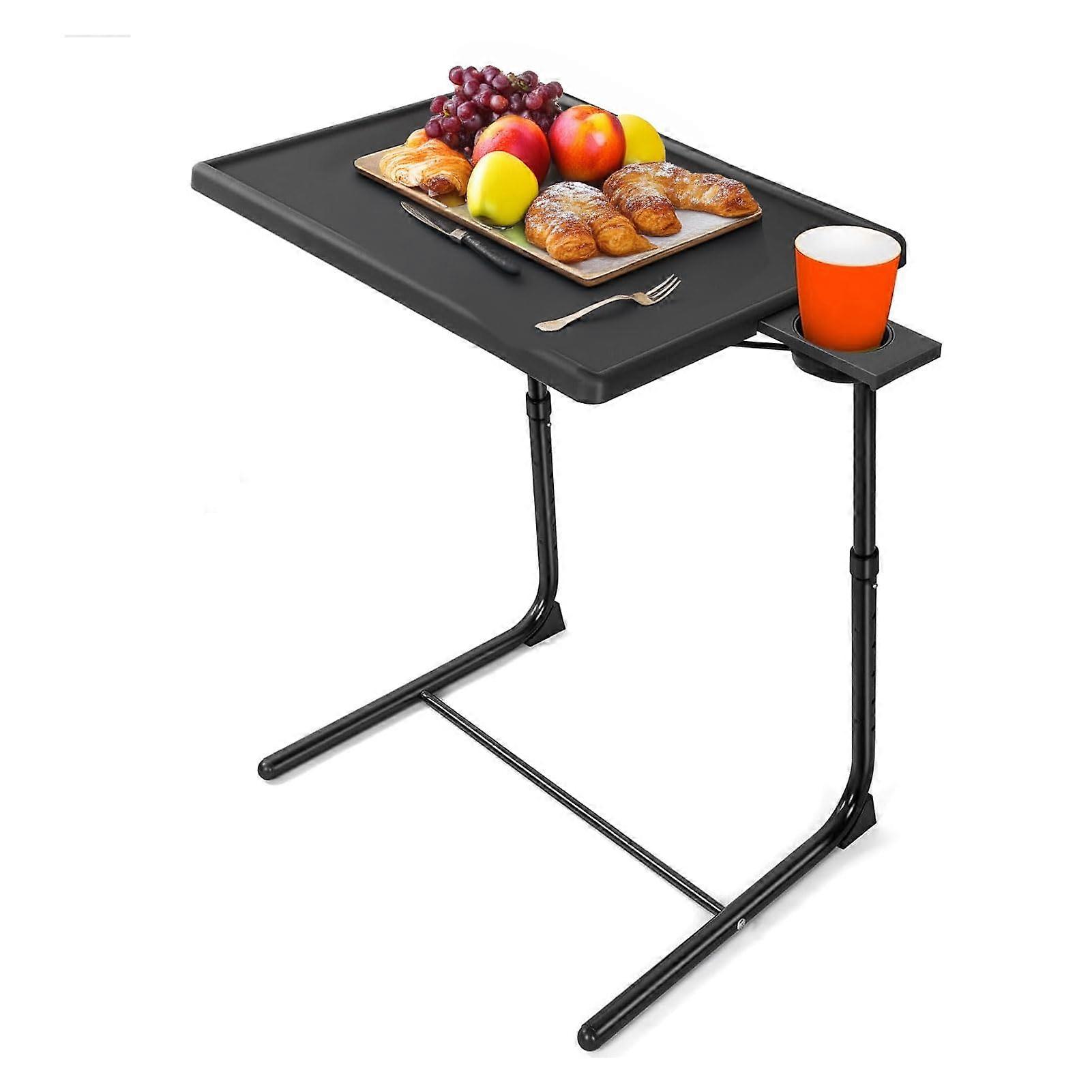 Adjustable TV Tray Table with Cup Holder, Folding Height and Angle Adjustable Dinner Table for Couch, Bed and Sofa, Black
