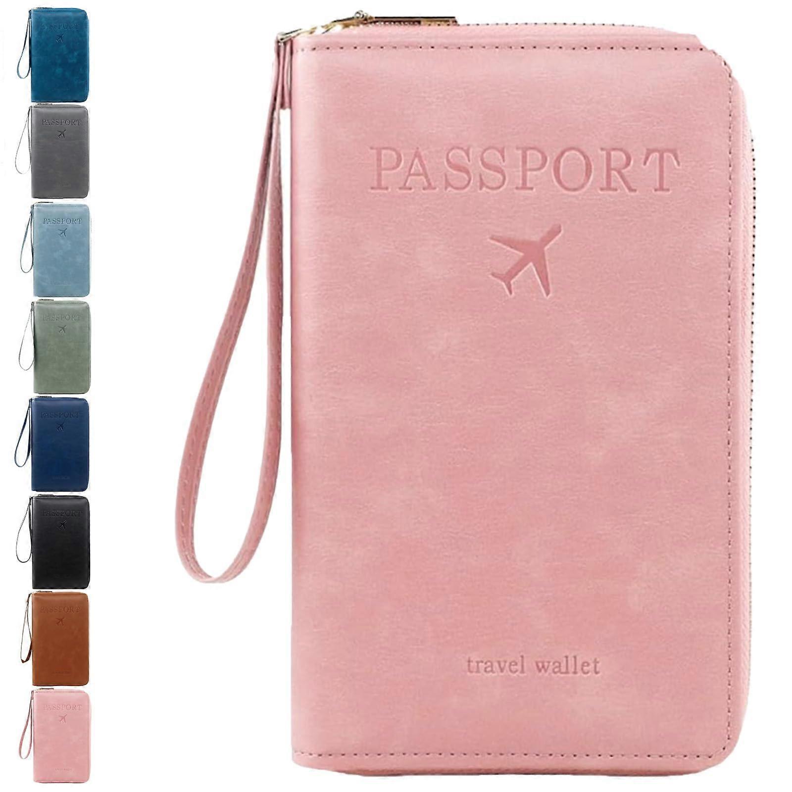 RFID Passport Wallet with Blocking Protection, Multiple Holder Travel Document Organizer Case Pink