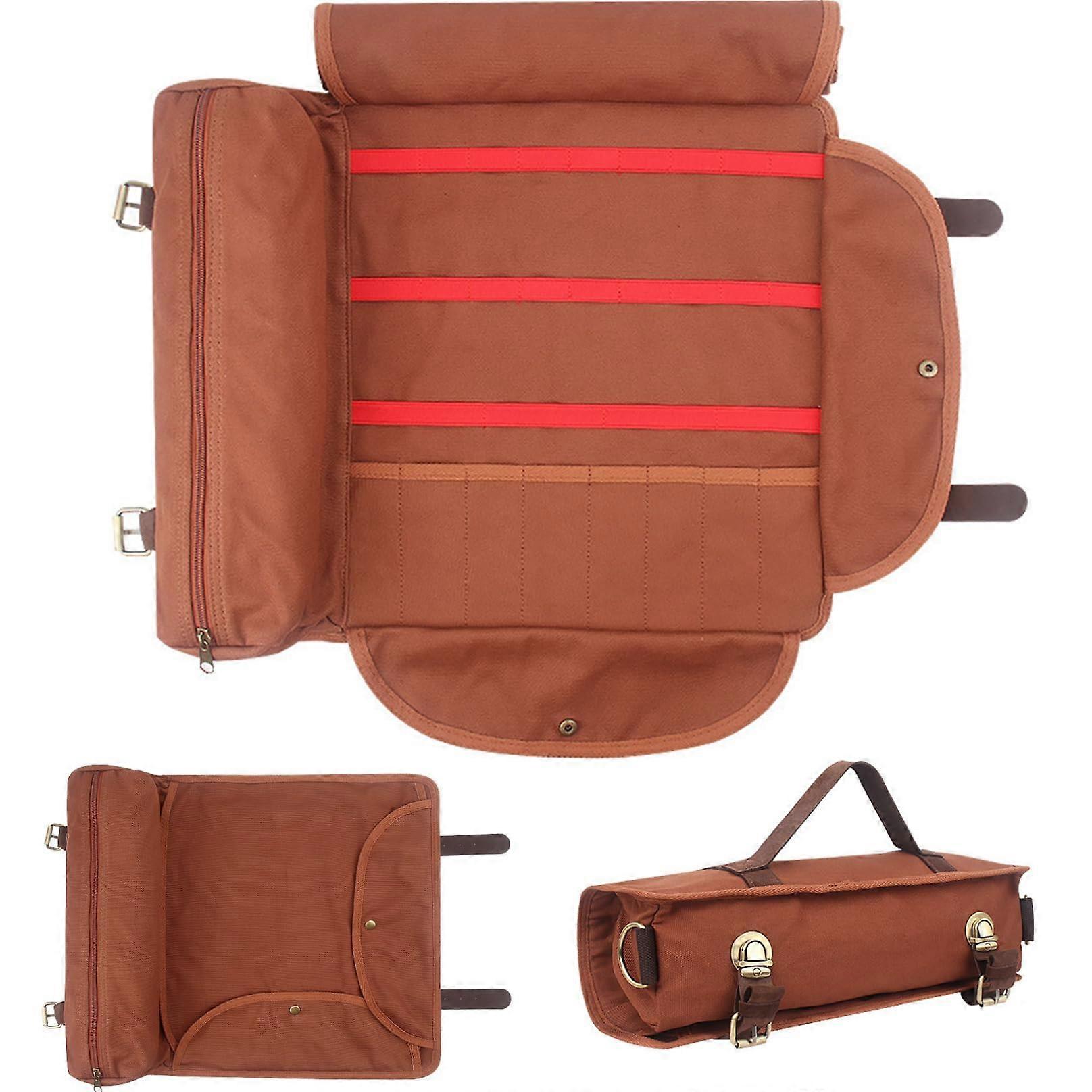 Large Capacity Canvas Bartender Kit Bag with Multiple Tool Pockets and Secure Metal Clasp for Outdoor