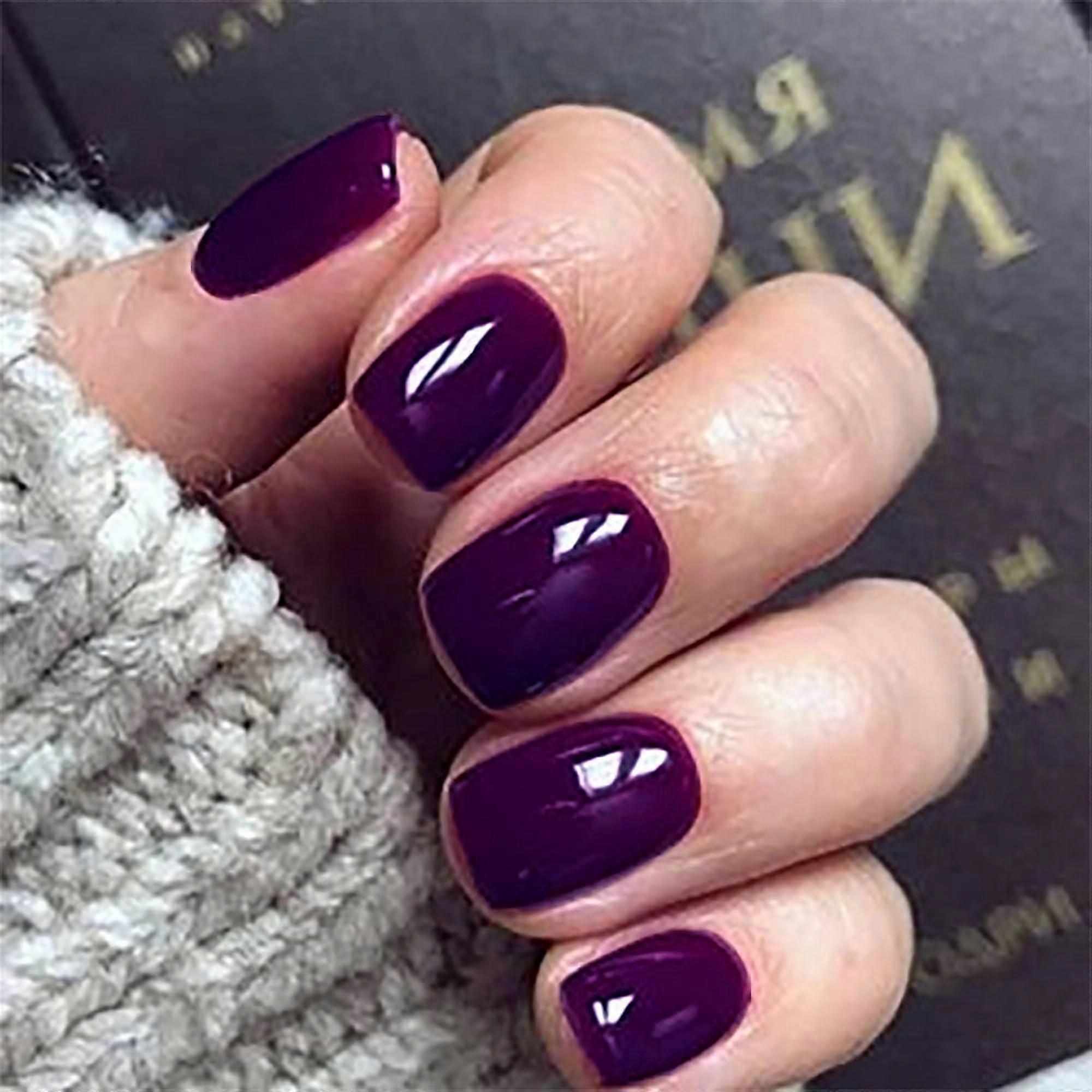 Short Press On Nails Glossy Purple False Nails 24pcs LongLasting Comfortable Event Style