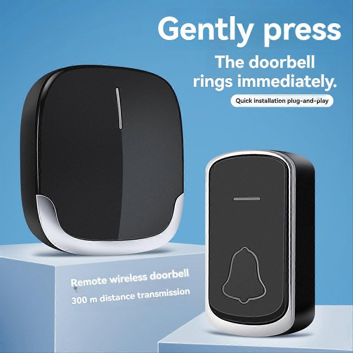 Electronic remote doorbell Flashing wireless doorbell EU Plug black
