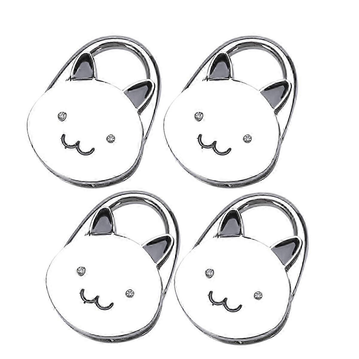 Cat Cartoon Foldable Silver Tone Handbag Hook Antislip