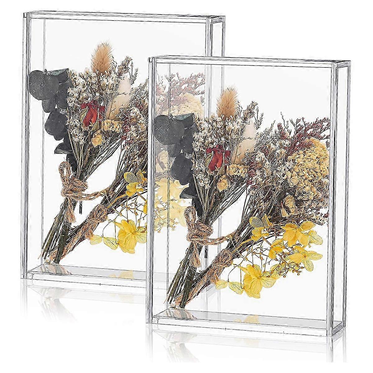 2 Pcs Acrylic Shadow Boxes Display Cases, Shadow Box DIY Frame Clear Acrylic Display Cases Wedding