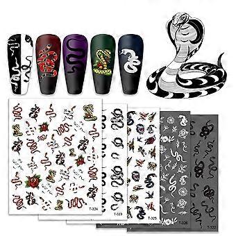 5 Sheet 3D Snake Nail Stickers Punk Skull Cobra Foil Decals for Easy DIY Manicure Acrylic Art