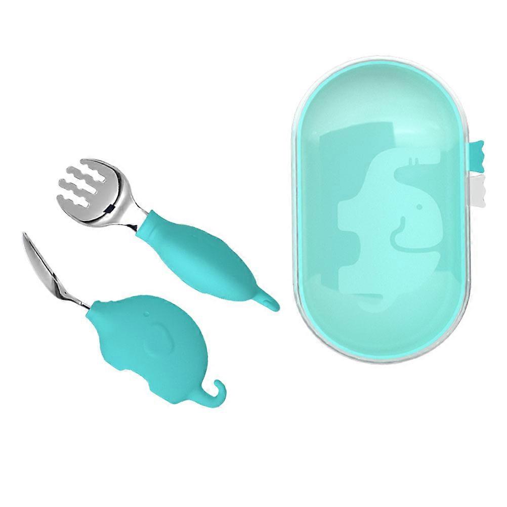 1 Set Children Tableware Spoon Fork Baby Practicing Spoon Tableware (Blue)