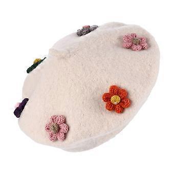 1pc Enfants Béret Chapeau de Laine Belle Fleur Belle Beauté Hiver Peintre Chapeau