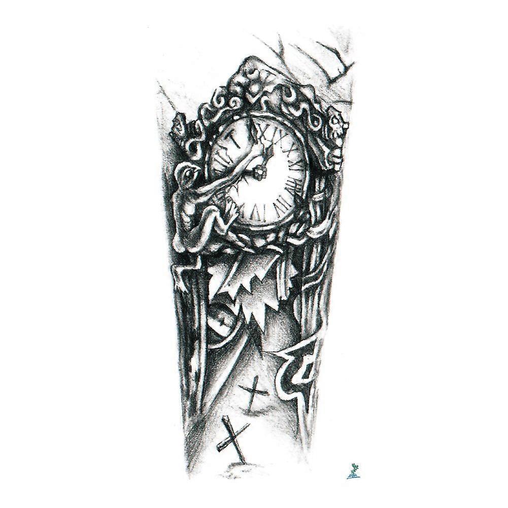 Waterproof Temporary Tattoos for Men, Large Black Arm 3D Clock Design, Easy Application