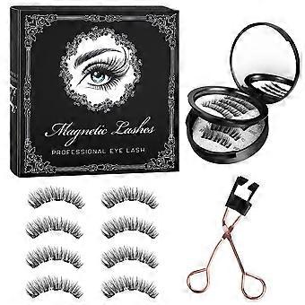 2026 Magnetic Eyelashes 4 Pairs Set 3D Natural Reusable Eyelashes with Applicator, No Glue Needed Eyeliner, Waterproof Hypoallergenic False Eyel