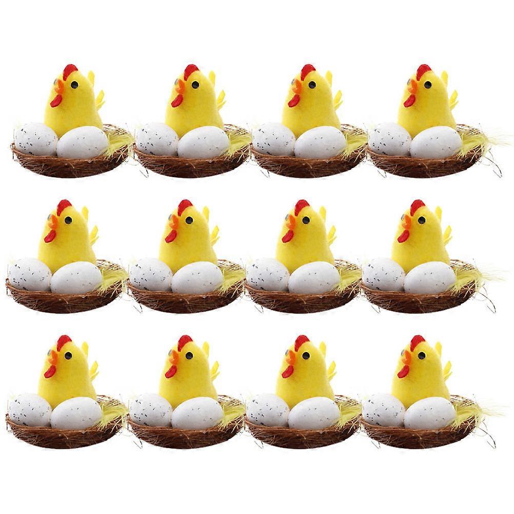 12pcs Easter Chick Decor Simulation Mini Chicks Home Desktop Decor (Yellow)