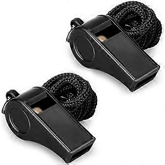 Fluitjes, 2 stuks plastic sportfluitjes met koord, luid en helder geluid, ideaal voor coaches, scheidsrechters en officials, zwart