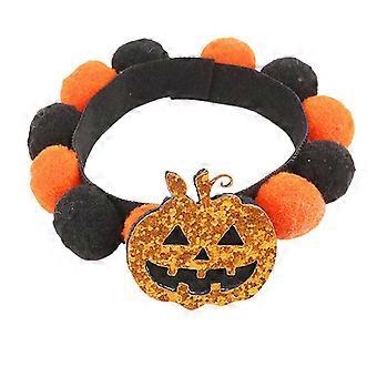 Festive Orange Black Pom Pom Pet Collar