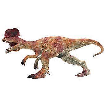 Giocattolo per bambini: figura di dinosauro Dilophosaurus rosso, modello resistente per giocare ed esporre.