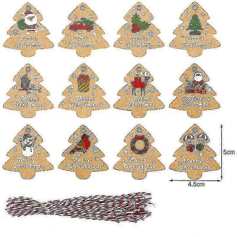 48 Die Cut Xmas Gift Tags String