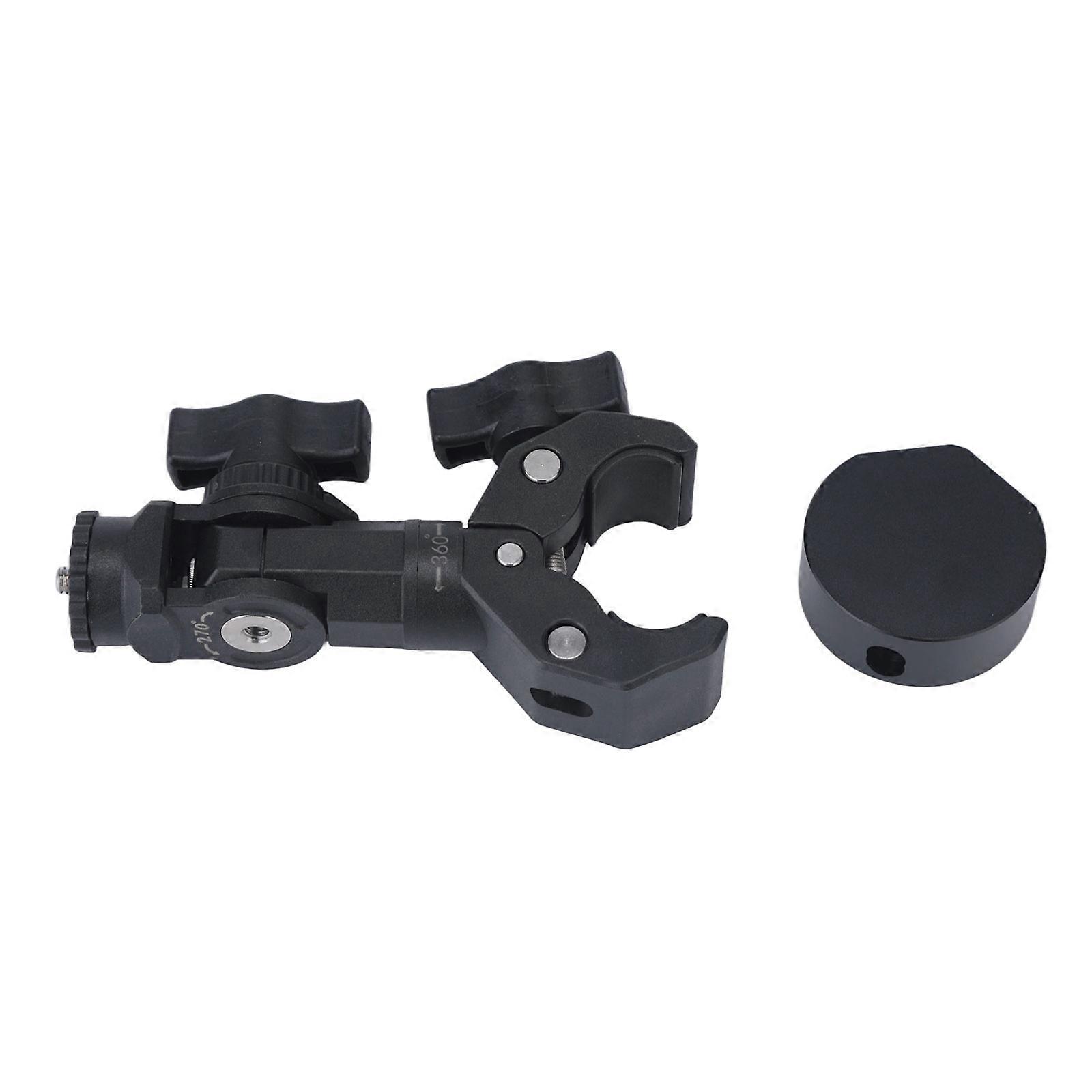 Satellite Device Plate Support with Adjustable Rail Clamp, Circular Top Mounting Interface, and Locking Joint Knobs for Trailers and Motorcycles