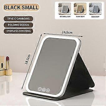 Foldable Rechargeable Led Makeup Mirror 3 Color Dimmable Type C Charging Portable Travel Cosmetic Mirror 18.5cm