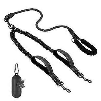 Kit de coleira dupla para cães - Ajustável de 30 a 50 cm - Nylon - Preto - Para dois cães.