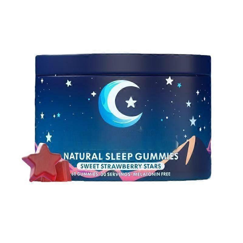 Qimo Melatonin-Free Natural Sleep Support Gummies, Sweet Strawberry Star Shaped Sleep Gummy Supplement for Night Relaxation & Calm Mood