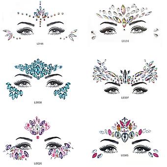Veeki Halloween Gesicht Schmuck Festival Frauen Gesicht Edelsteine Glitzer 6 Sets Strass Rave Festival Gesicht Juwelen, Kristalle Gesicht Aufkleber Augen Körper Temporär T