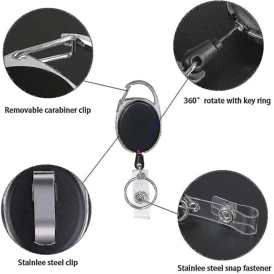 Retractable Keychain Length With Reinforced Spring And Resistant Cord,4pcs,black